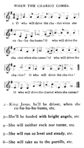 Sheet music of the melody and lyrics to "When the Chariot Comes."