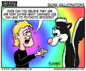 "3 1 10 Bearman Cartoon Cannabis Skunk Hallucinations" by Bearman2007 is licensed under CC BY-NC-ND 2.0.