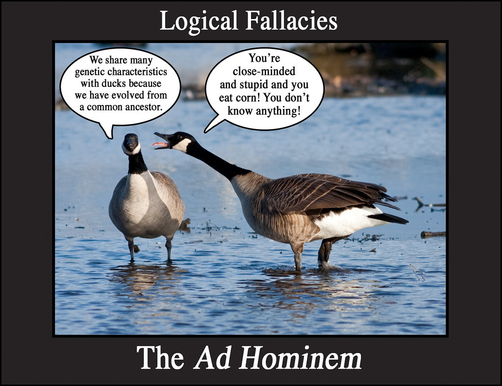 Graphic illustrating the Ad Hominem logical fallacy