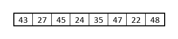 Unsorted integer array of length 8.