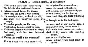 Beginning of Isaac Watts' paraphrase of Psalm 100 in print edition.