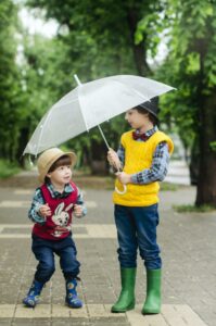 Photo of of kids with a clear umbrella