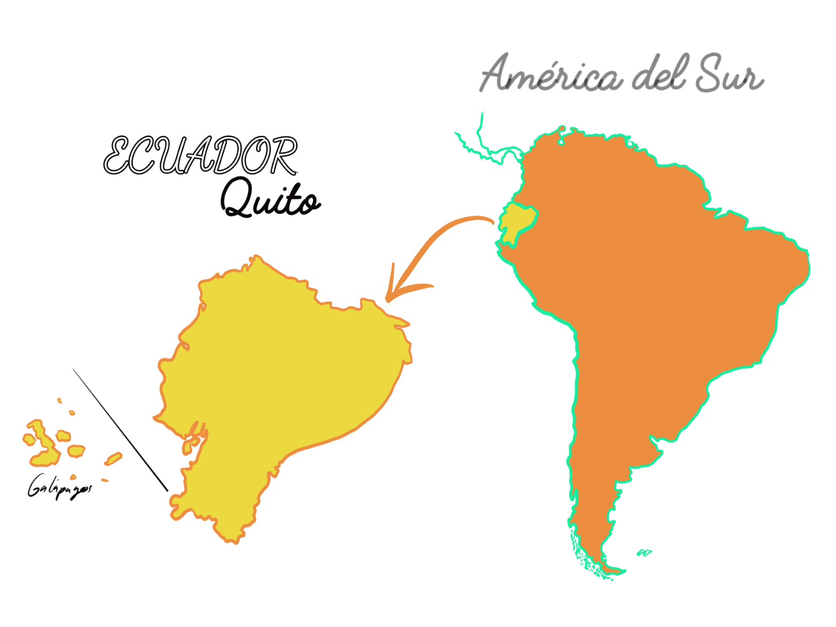 A map of South America, with Ecuador highlighted
