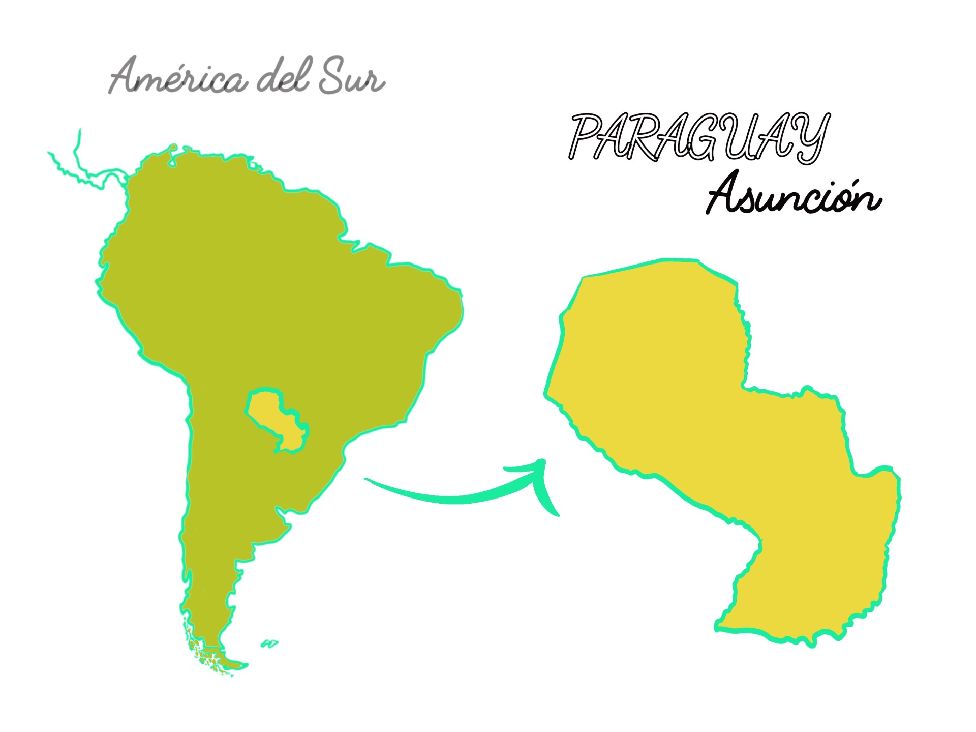 A map of South America, with Paraguay highlighted