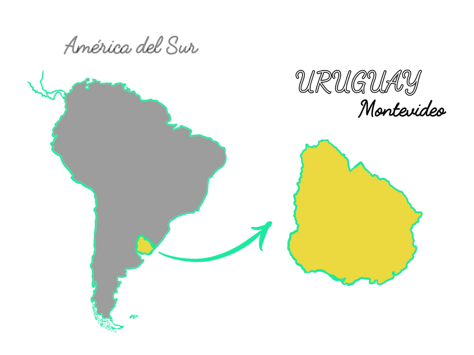 A map of South America, with Uruguay highlighted