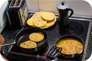 Arepas on the stove