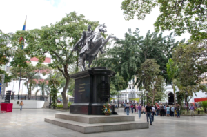 A statue of a man on a rearing horse