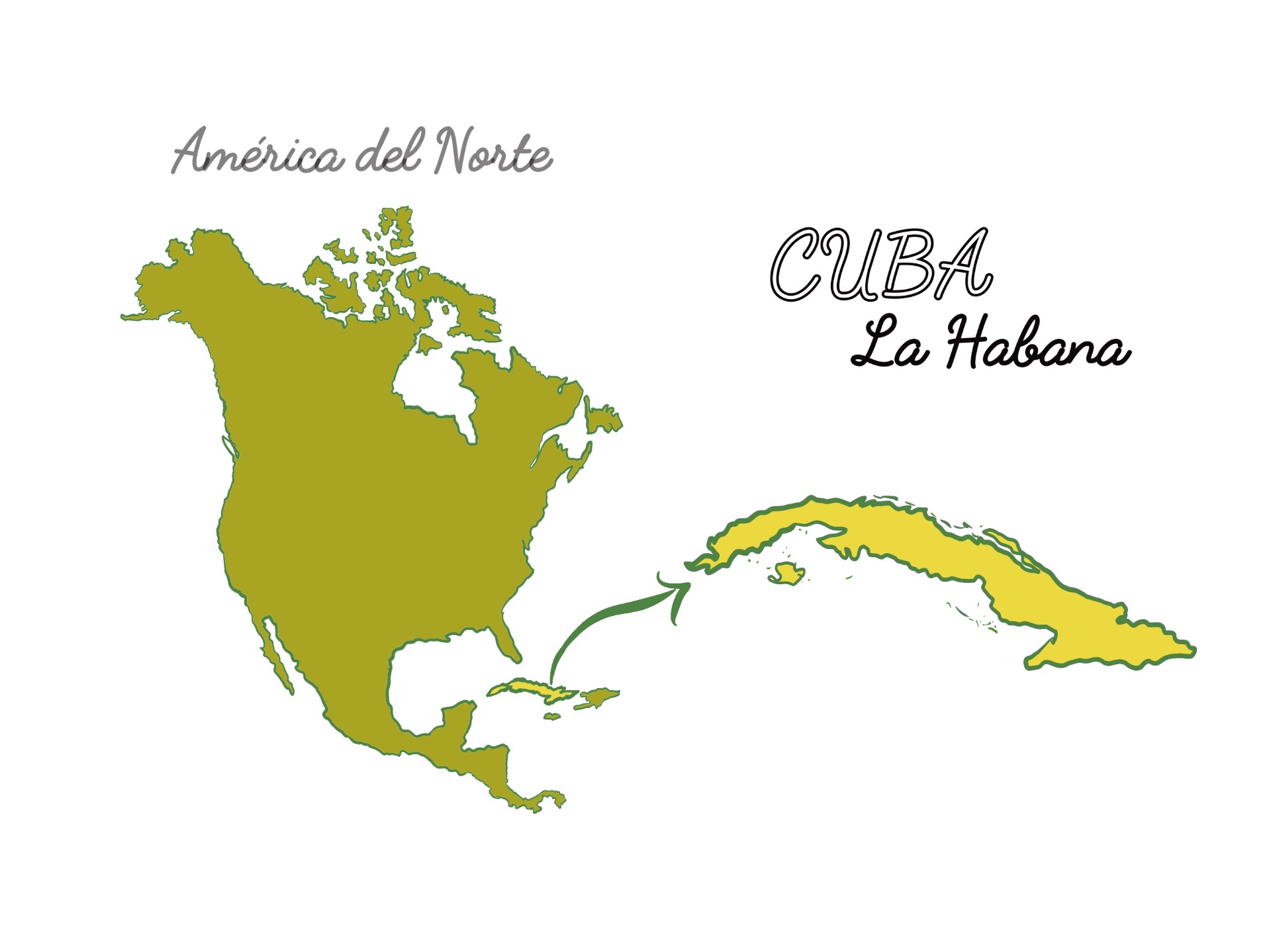 A map of North America, with Cuba higlighted