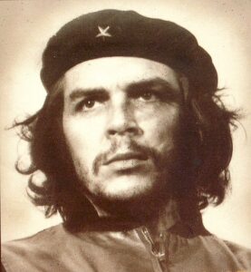 A black-and-white closeup portrait of Che Guevara