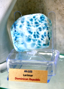A blue larimar stone in a museum