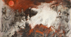 A piece of art depicting the creation of the Popol Vuh