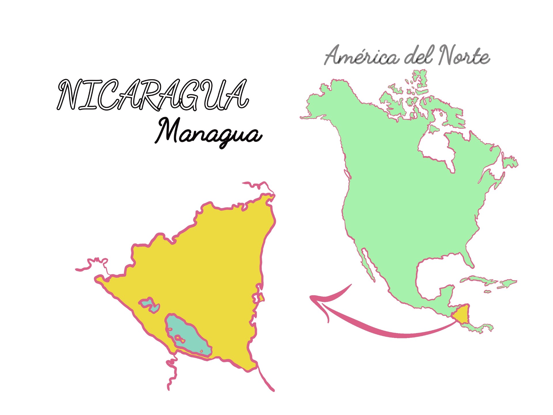 A map of North America, with Nicaragua highlighted