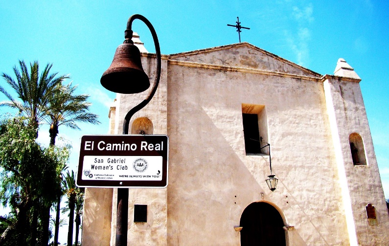 El Camino Real Bell in Front of San Gabriel Mission