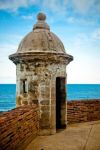 Tower on the wall overlooking the ocean at Old San Juan