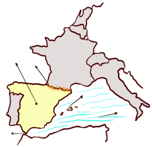 A map of Europe, with Spain highlighted