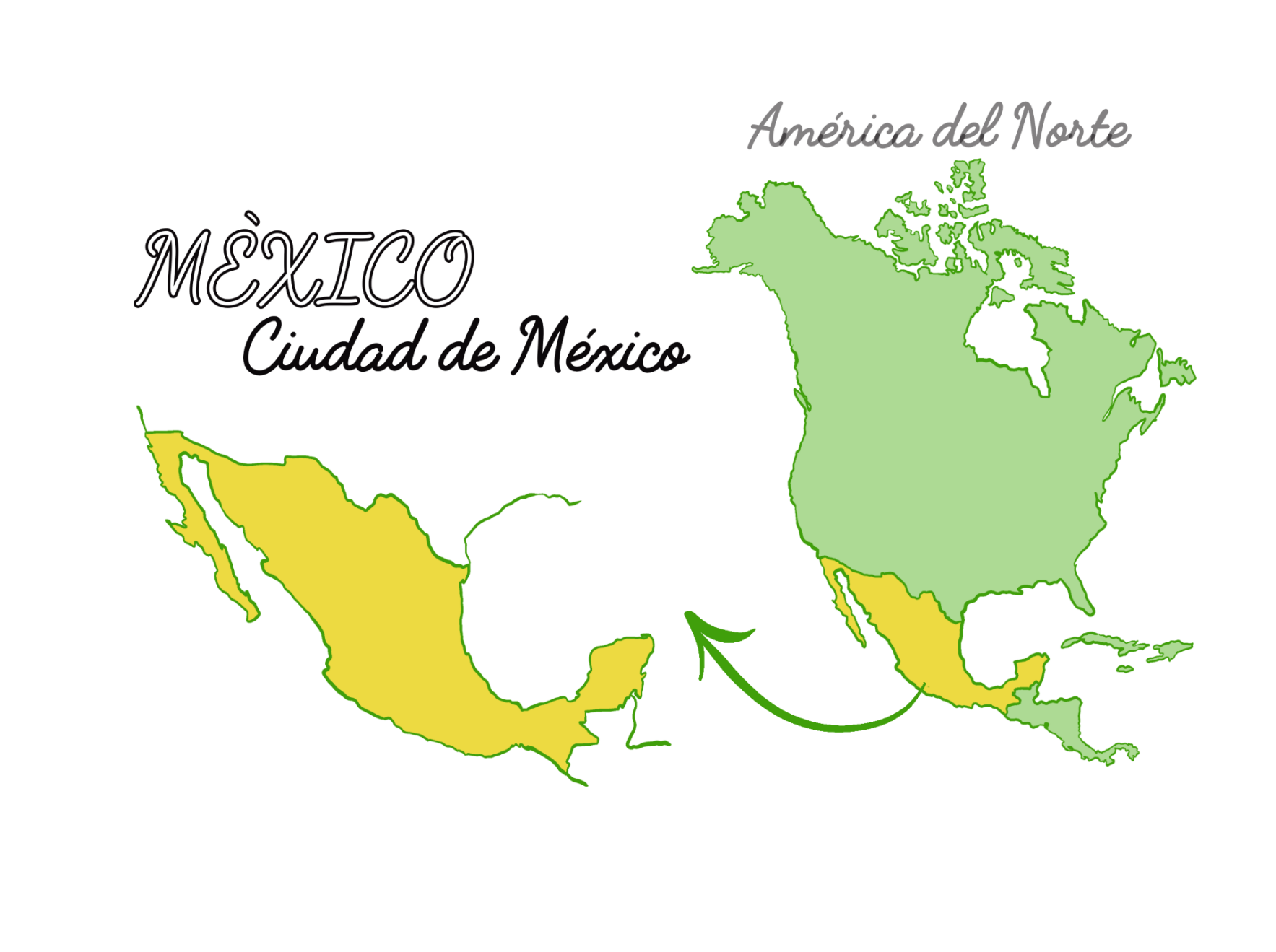 A map of North America, with Mexico highlighted
