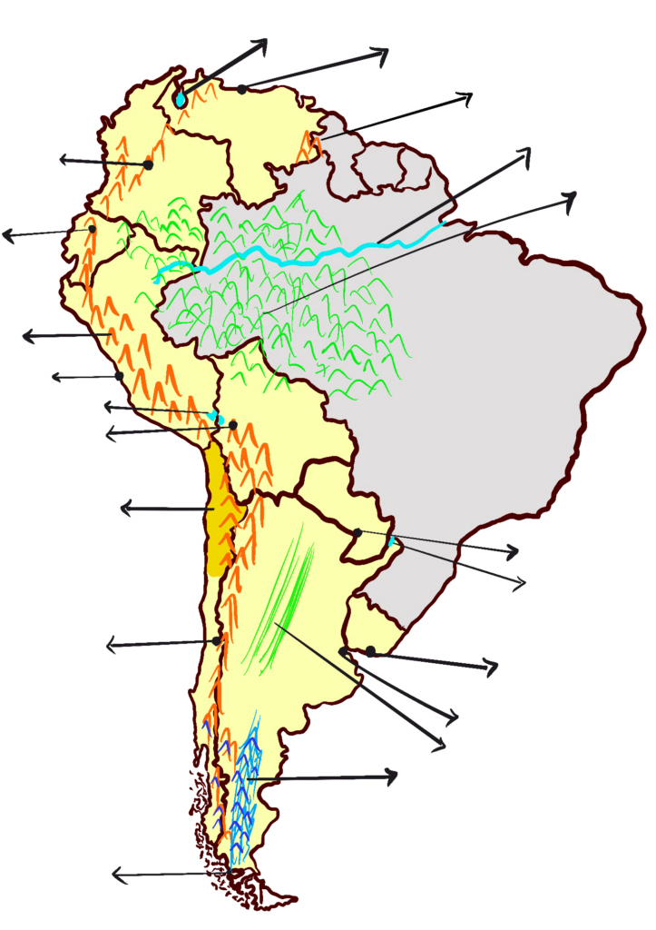 A map of South America, with the Spanish-speaking countries highlighted