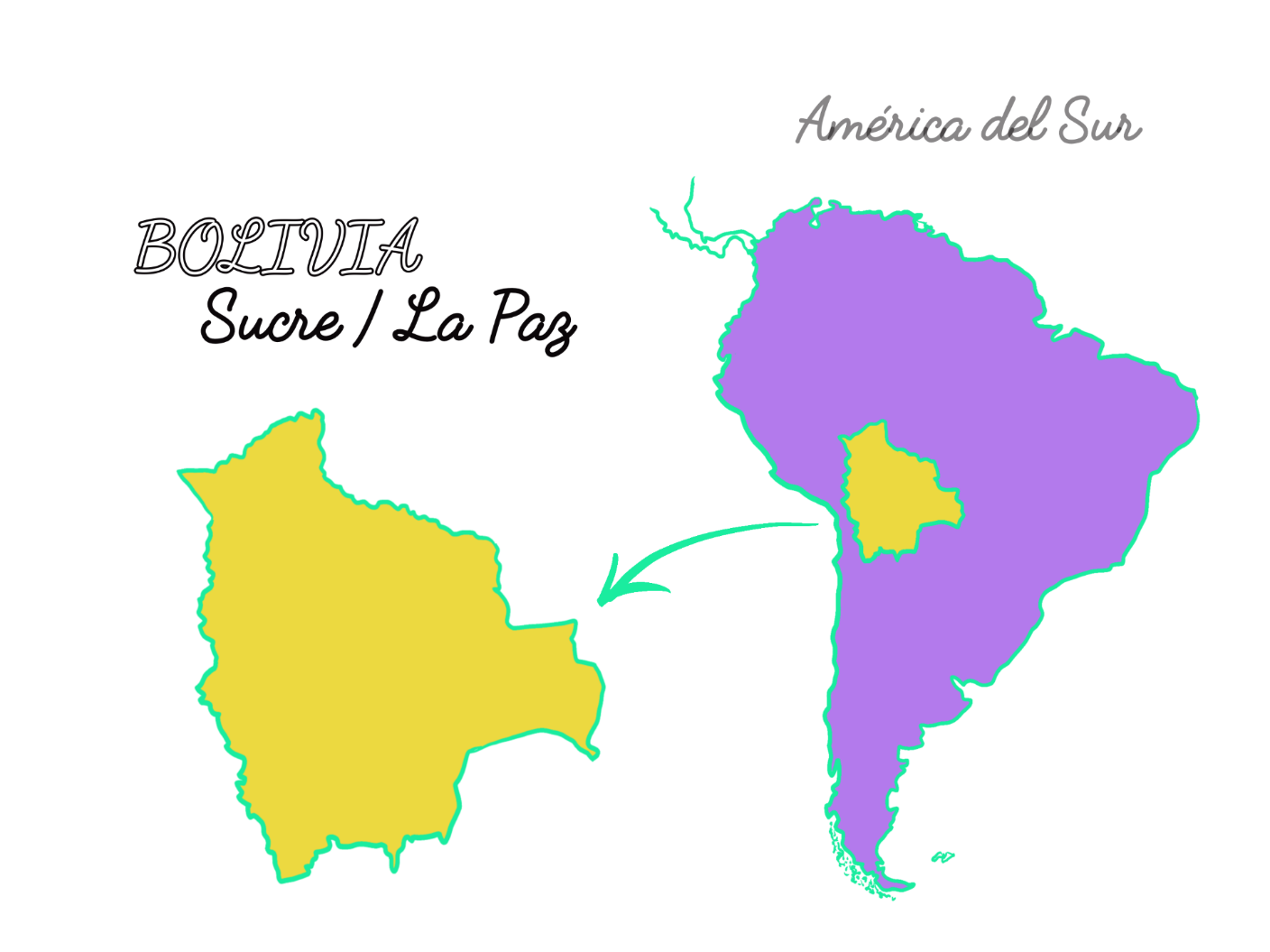 A map of South America, with Bolivia highlighted