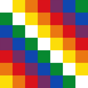 A pattern of rainbow blocks in diagonal stripes
