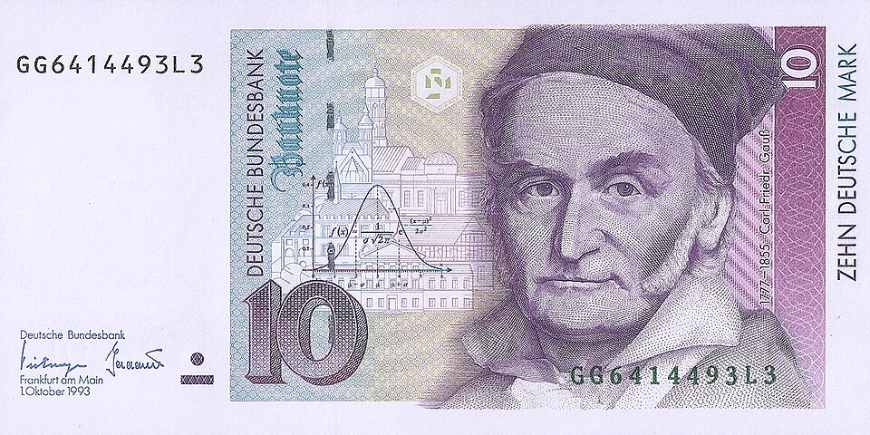 photograph of a German 10 mark note with Gauss