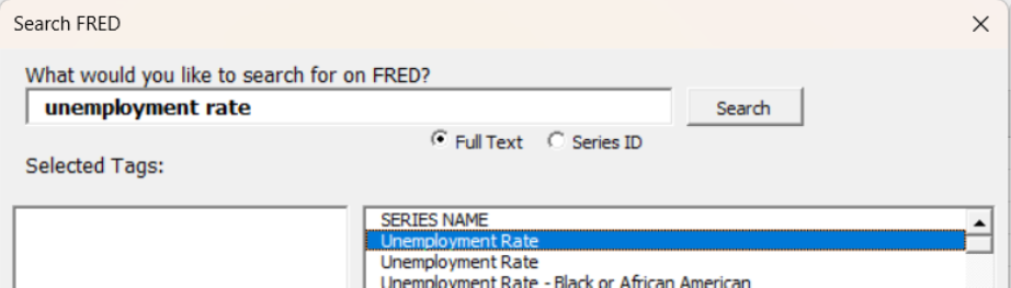 screen-capture of how to use FRED's data seach tool