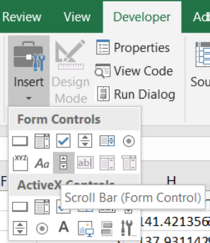 screen-capture of how to select the scrollbar control