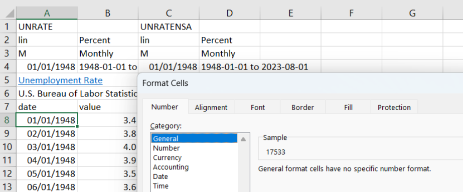 screen-capture of how to change the format of a date in Excel