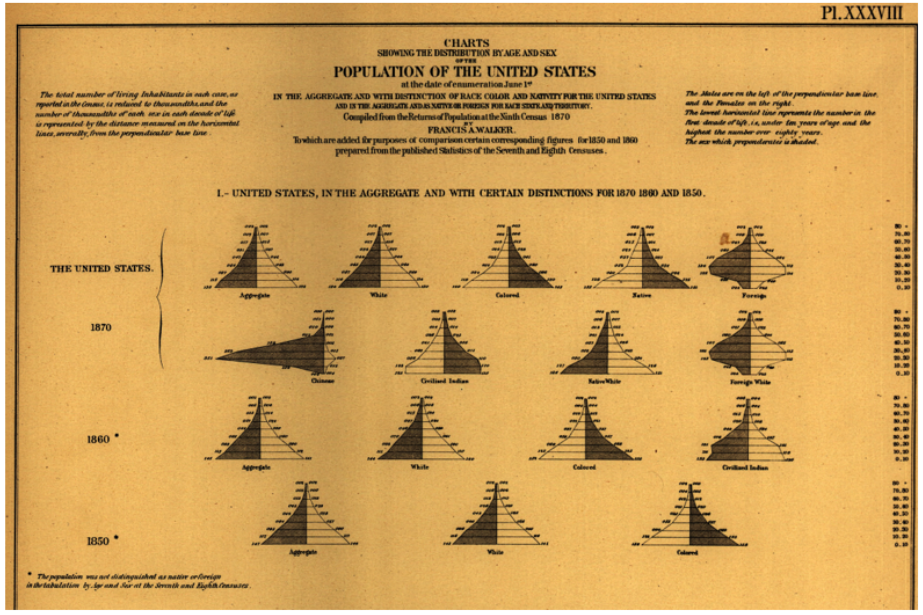 Walker's original 1870 population pyramids of various groups