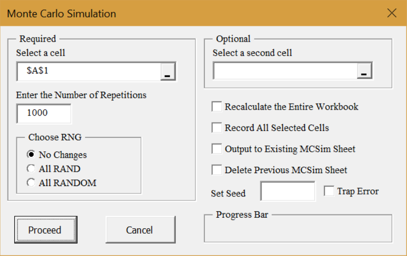 screen-capture of Monte Carlo simulation add-in dialog box