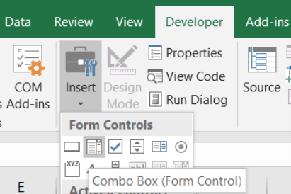 screen-capture showing how to select Excel's ComboBox control