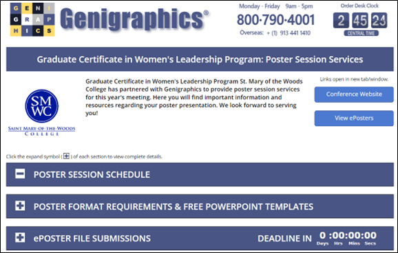 Example website landing page for a poster event by Genigraphics