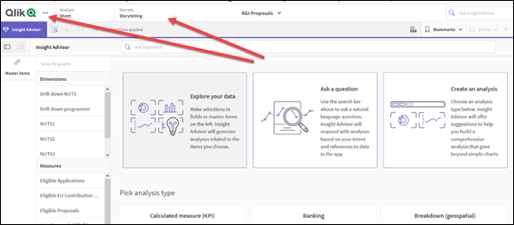 A screenshot showing how a user can a narrative storytelling feature in Qlik, an app