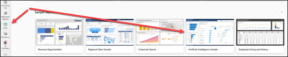 A screenshot of sample reports in Learn Power BI Services Online