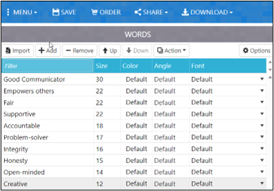 A screenshot of setting up words in Word Art.