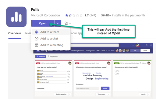 A screenshot of available apps to install in Microsoft Teams.