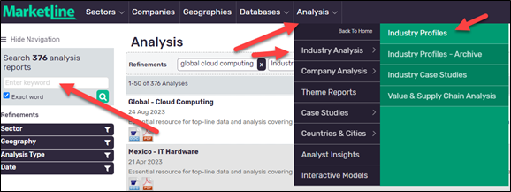 A screenshot of the MarketLine company research interface.