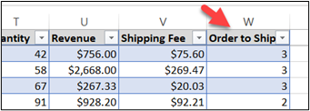 shows adding a column that calculates shipping time in Excel