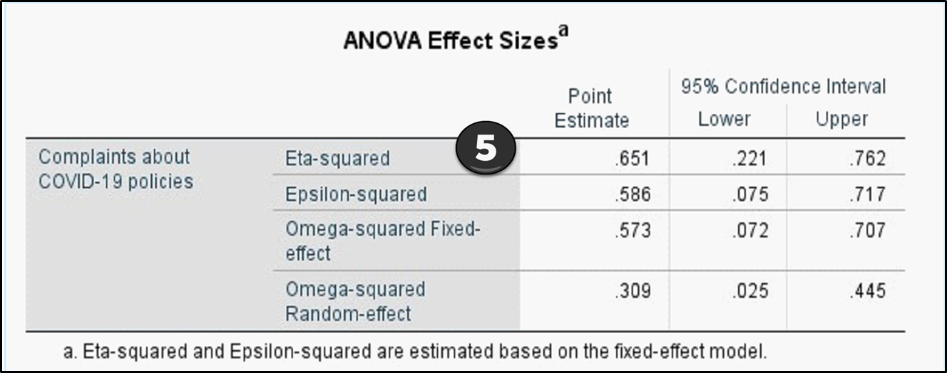 a screenshot showing the effect size for the ANOVA