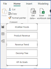 A screenshot showing vertical buttons resized with page titles centered in Power BI Desktop