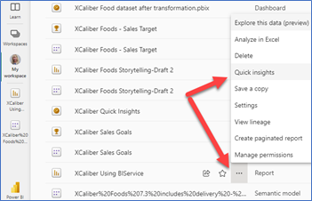 A screenshot showing My workspace in Mac version for Power BI Services Online