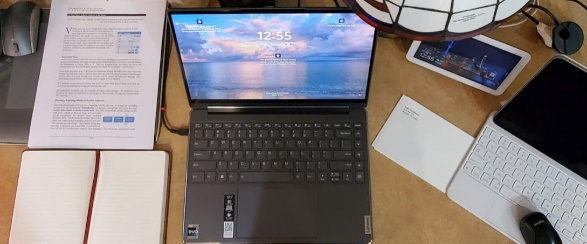 A computer on a table.