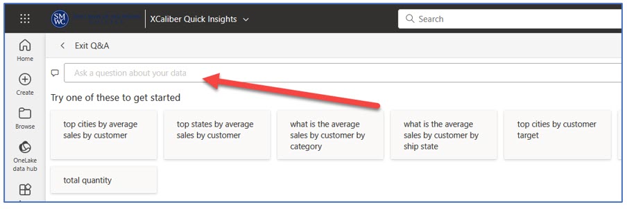Showing how to write a question in the Q&A section of the dashboard in Power BI Services Online