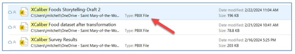A screenshot showing the file type - .PBIX in Power BI Desktop