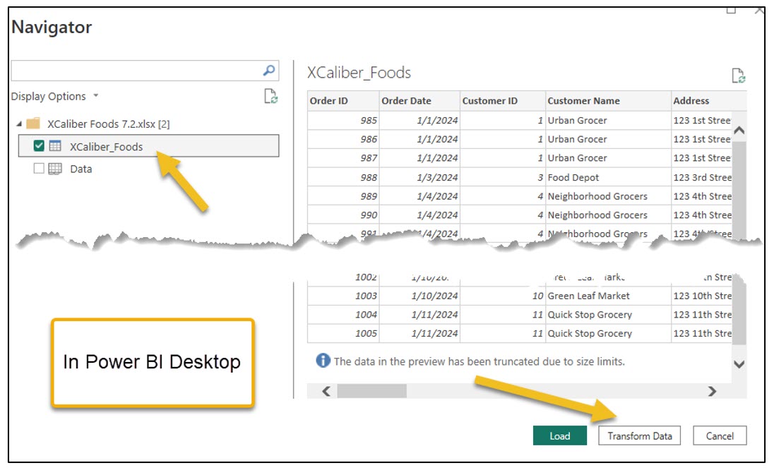 A screenshot of Power BE Desktop navigation pane to transform data