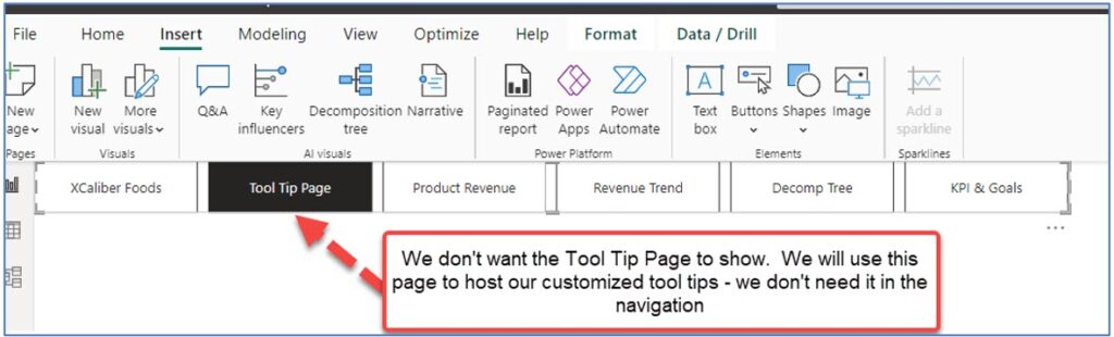 A screenshot showing you how to hide tooltip pages in Power BI Desktop