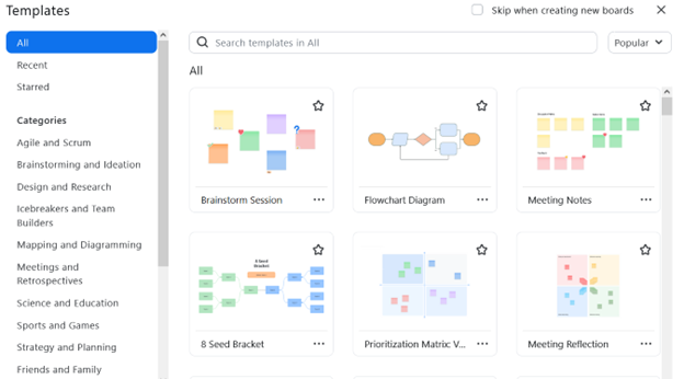 A screenshot of templates available in Zoom