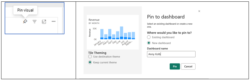 Showings using the filter to then pin the data for only one salesperson in Power BI Services Online