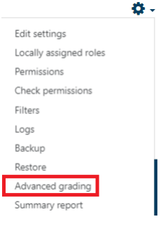 Advanced grading option within forum settings drop-down menu. This is where you can navigate to begin equipping a rubric.