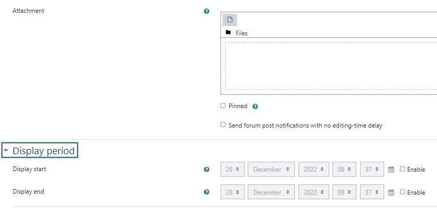 Advanced options allow for attachments or display periods.