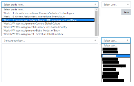 Two screenshots that demonstrate how to filter between either single assignments or single users.